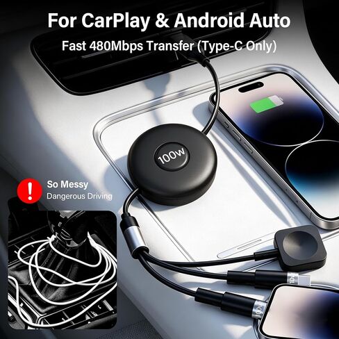 100W Retractable Multi Charging Cable for Apple Watch Charger,Dual USB C in Kuwait