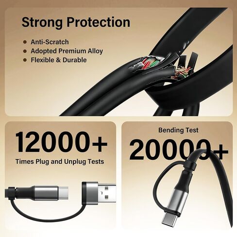 100W Retractable Multi Charging Cable for Apple Watch Charger,Dual USB C in Kuwait