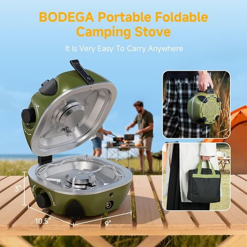 BODEGA 2 Burner Camping Stove,20000 BTU Foldable Propane Camp Stove with Pressure Adjustable Burners,Wind-Resistant Dual Gas Stoves with Portable Handle&Bag&GrillPan for Camping,BBQ,RV,Tailgating in Saudi Arabia
