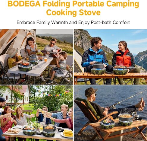BODEGA 2 Burner Camping Stove,20000 BTU Foldable Propane Camp Stove with Pressure Adjustable Burners,Wind-Resistant Dual Gas Stoves with Portable Handle&Bag&GrillPan for Camping,BBQ,RV,Tailgating in Saudi Arabia