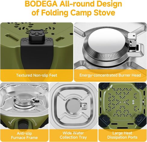 BODEGA 2 Burner Camping Stove,20000 BTU Foldable Propane Camp Stove with Pressure Adjustable Burners,Wind-Resistant Dual Gas Stoves with Portable Handle&Bag&GrillPan for Camping,BBQ,RV,Tailgating in Saudi Arabia