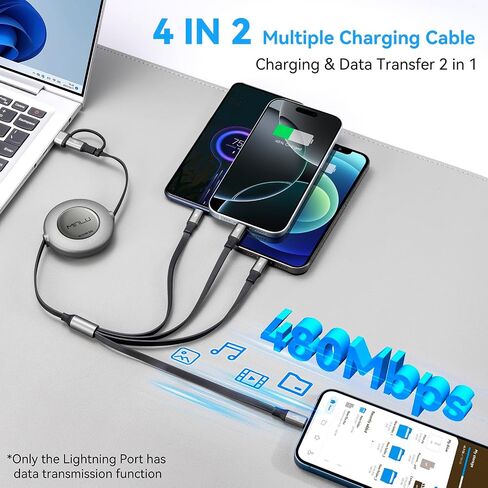 4 in 2 Multi Charging Cable 4A,Retractable USBA/C Universal Charger Cords in Saudi Arabia