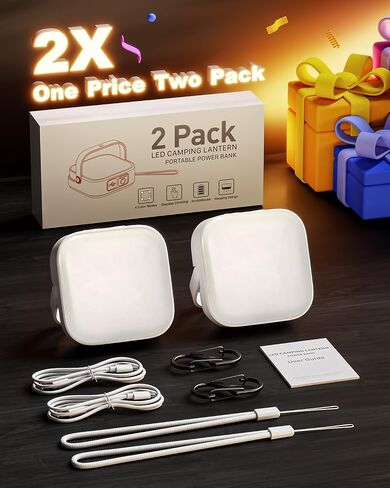 Eventek 2Pack 20000mAh Camping Lights, Camping Lantern Rechargeable Total Up to 200H+ & 4 Lights Modes, Portable IP65 Waterproof Tent Lights for Camp, Outdoor, Power Outages Emergency, Hurricane in Kuwait