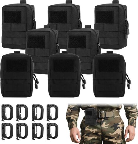 8 Pcs Molle Pouches Tactical Molle Pouch Vest Pouch Cell Phone Belt Pouch Waterproof Waist Bag Pack Utility EDC Pouch Bag Compact Accessories Gadget Pocket Organizer with 8 Pcs D-Ring Grimlock（Black） in Saudi Arabia