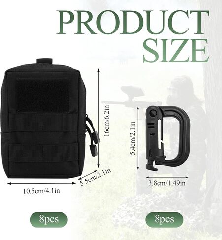 8 Pcs Molle Pouches Tactical Molle Pouch Vest Pouch Cell Phone Belt Pouch Waterproof Waist Bag Pack Utility EDC Pouch Bag Compact Accessories Gadget Pocket Organizer with 8 Pcs D-Ring Grimlock（Black） in Saudi Arabia
