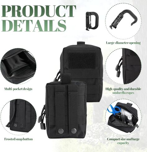 8 Pcs Molle Pouches Tactical Molle Pouch Vest Pouch Cell Phone Belt Pouch Waterproof Waist Bag Pack Utility EDC Pouch Bag Compact Accessories Gadget Pocket Organizer with 8 Pcs D-Ring Grimlock（Black） in Saudi Arabia