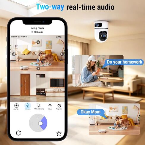 6MP Dual Lens Indoor Security Camera, 2.4G/5G WiFi Baby Dog Monitor in Saudi Arabia