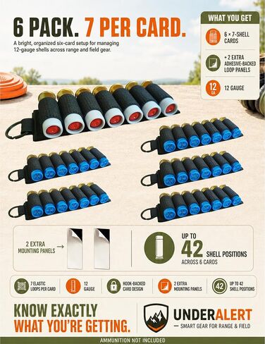 UnderAlert Shotgun Shell Holder 12 Gauge, 6 Pack 7 Round 12 GA Ammo Side Saddle, Adhesive Back Shotgun Card for Stock or Receiver, Shotshell Carrier, Shell Organizer for Hunting, Range Gear in Saudi Arabia