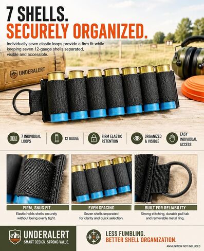 UnderAlert Shotgun Shell Holder 12 Gauge, 6 Pack 7 Round 12 GA Ammo Side Saddle, Adhesive Back Shotgun Card for Stock or Receiver, Shotshell Carrier, Shell Organizer for Hunting, Range Gear in Saudi Arabia