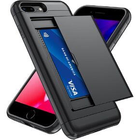Qinmay Compatible with iPhone SE Case 2022/2020/3rd/2rd & iPhone 8/7 Case with Card Holder, Dual Layer Shockproof,Heavy Duty Protective Hidden Slot Slim Wallet Phone Cover，Black in Saudi Arabia