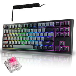 TECWARE Phantom+ Elite 87 Key RGB Mechanical Gaming Keyboard | 3 Mode Wireless Bluetooth 5.0 2.4GHz & USB C Wired | Hot Swappable 5 Pin | Double Shot PBT Keycaps | Wraith Red Switch - Black in Kuwait