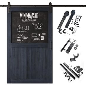 Navy 40x80 in. Sliding Barn Door, Half Chalkboard Design,Assembly Required, Finished Sliding Barn Door, with 7 ft Single Door Hardware Kit, Interior Use in Saudi Arabia