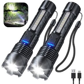 Cinlinso Flashlight High Lumens Rechargeable 2 Pack, 90000 Lumen Super Bright Led Flashlights with 7 Light Modes, IPX6 Waterproof, Powerful Handheld Flash Light for Camping Home Emergencies in Saudi Arabia