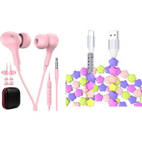 3.5mm Wired Earbuds with Mic for MacBook/Chormebook PC,Magnetic in Ear Buds, USB C Cable Stars Beaded USB-A Charger Cable in Saudi Arabia