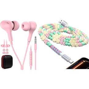 3.5mm Wired Earbuds with Mic for MacBook/Chormebook PC,Magnetic in Ear Buds, USB C Cable Beaded Cute USB-A Charger Cable in Saudi Arabia