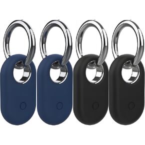 Smart Tag 2 Case Compatible with Samsung Galaxy SmartTag2 Holder, Anti Lost Secure Keyring for Keys Pet Collar Luggage Bag Travel, Full Cover Protective SmartTag 2 Keychain, 4-Pack Black/Blue in Saudi Arabia