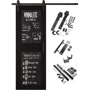 Black 36 in. x 84 in. Finished Solid Wood Frame Sliding Barn Door with Chalkboard Panel, Unassembled Door with 6.6ft Non-Bypass Sliding Hardware Kit, Blackboard Door (Interior Use Only) in Kuwait