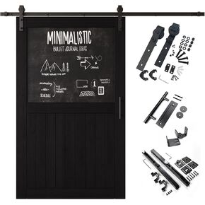 Black 50x80 in. Sliding Barn Door, Half Chalkboard Design,Assembly Required, Finished Sliding Barn Door, with 9 ft Single Door Hardware Kit, Interior Use in Kuwait