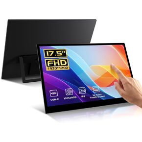 17.5" Portable Touchscreen Monitor, 1920×1200 IPS 16:10 Display, USB-C & HDMI Plug-and-Play, Built-in Dual Speakers, Ultra-Slim Travel Monitor for Laptop, PC, Smartphone & Game Consoles in Kuwait