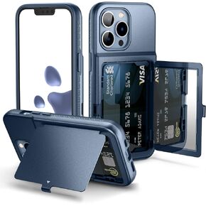 WeLoveCase for iPhone 13 Pro Wallet Case for Women with Credit Card Holder & Hidden Mirror, Two Layer Shockproof Heavy Duty Protection Cover Protective Case for iPhone 13 Pro - 6.1 Inch Blue in Saudi Arabia