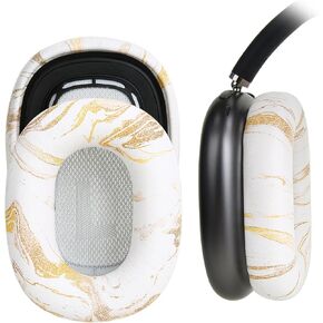 Ear Cushion Pads for AirPods Max Earpads Replacement with Protein Leather, Memory Foam and Magnet, Gorgeous and Luxury Style with White Gilding Pattern in Saudi Arabia