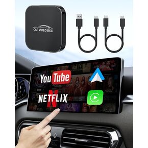 AI Box Magic Video Box, 4-in-1 Wireless CarPlay & Android Auto Adapter with Netflix YouTube TF Card Slot Convert Wired to Wireless, Dual WiFi, USB-A/USB-C Plug & Play Dongle for OEM Wired CarPlay Cars in Saudi Arabia