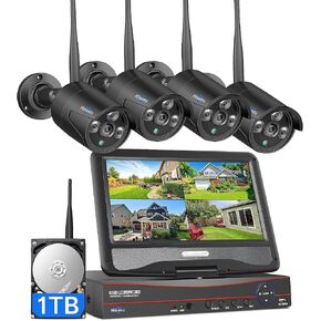 Hiseeu Home Security System, 24/7 Recording 5MP Wired Plug-in Powered Outdoor Bullet Cameras, 2.4G/5G WiFi Pro, 4K NVR with 12" LCD Monitor, 3TB HDD, Night Vision, IP65 in Kuwait