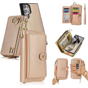 LITOU Compatible with Samsung Galaxy S26 Ultra Phone Case Wallet for Women Men,Detachable Magnetic,Card Holder,Wristlets Zipper Leather Flip Wallet Case.Black in Kuwait