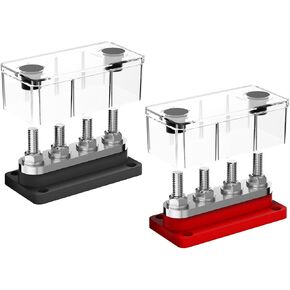 600A Bus Bar Power Distribution Block 4 x 3/8" (M10) Terminal Studs 48V DC Positive & Ground Busbar Terminal Block wtih Cover for Marine Automotive RV Boat(Black & Red) in Kuwait