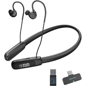 Rampage 2 Bluetooth Neckband Headphones with Mic for Work, Wireless Headset with 2.4G USB Dongle, Around-the-Neck Earbuds, 32H Battery, Low Latency, for Computer, Laptop, Meetings, Calls in Saudi Arabia