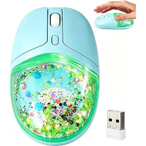 Wireless Bluetooth Mouse, Pink Clear Aqua Water Glitter Liquid Sand Transparent Silent Piggy Portable Travel Mouse for Laptop iPad PC Chromebook, Cute Holiday Birthday Gift for Girls & Women in Saudi Arabia