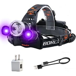 BORUIT RJ-3000 LED Black Light Headlamp,3 Modes White and UV Light Headlamp, Super Bright USB-C Rechargeable Aluminum Head Lamp for Inspection,Scorpions, Camping Hiking Outdoor Use in Saudi Arabia