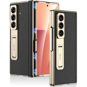 Miimall Ultra Slim for Samsung Galaxy Z Fold 7 Case with Magnetic Hinge Protection, Tempered Glass Screen Protector & Kick Stand, PU Leather Protective Phone Full Cover for Z7 Fold7 5G Carbon Fiber in Saudi Arabia