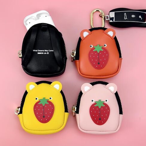 PU Leather Case for AirPods, Small Carrying Pouch Earbuds Cover, Keys, Access Card, Airtag,Coins Mini Backpack Palm-Sized Bag (Black) in Saudi Arabia