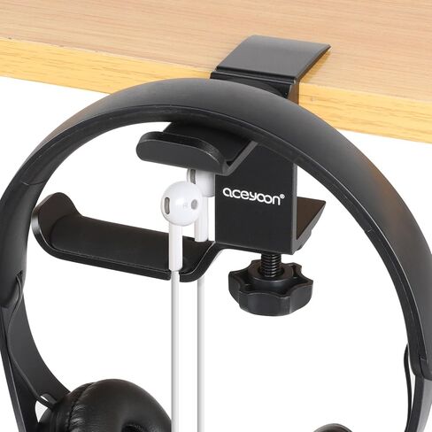 حامل سماعات رأس من Aceyoon تحت المكتب، حامل مزدوج دوار 360 درجة، حامل سماعة رأس من سبائك الألومنيوم للمكتب، خطاف سماعة رأس لسماعات الألعاب، حقيبة، أسود in Saudi Arabia