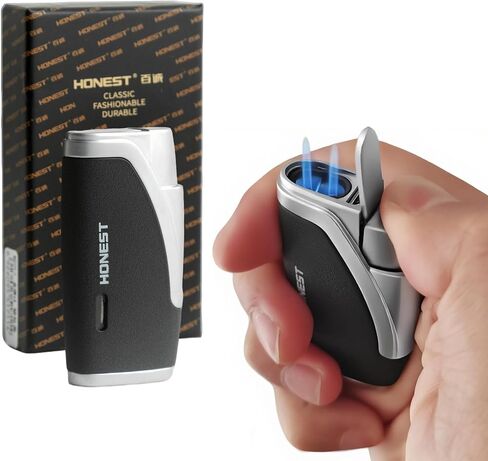 2 Pack Butane Torch Lighter Built-in Punch Windproof Double Blue Jet Flame Gas Window Viewable Stylish Color Gift Box (No Gas) in Saudi Arabia