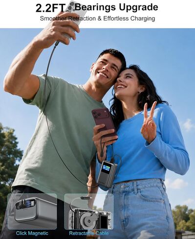 AsperX Portable Charger Power Bank, 45W 10,000mAh, Retractable USB-C Cable in Kuwait