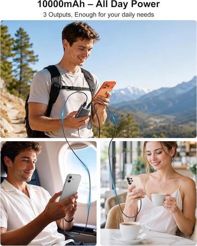 AsperX Portable Charger Power Bank, 45W 10,000mAh, Retractable USB-C Cable in Kuwait