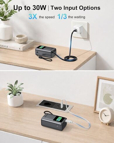 AsperX Portable Charger Power Bank, 45W 10,000mAh, Retractable USB-C Cable in Kuwait