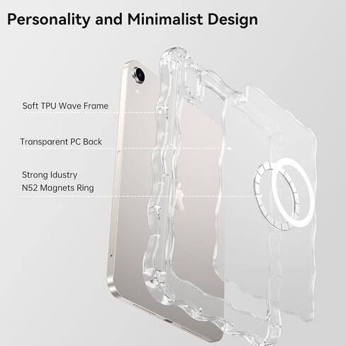 Telaso for iPad mini 7 A17 Pro 2024/iPad Mini 6 2021 8.3 Inch iPad mini 7th/6th Gen Wave Frame Design Magnetic Case, Transparent Back Soft TPU Bumper Anti Yellowing Case for iPad mini 7/Mini 6, Clear in Kuwait