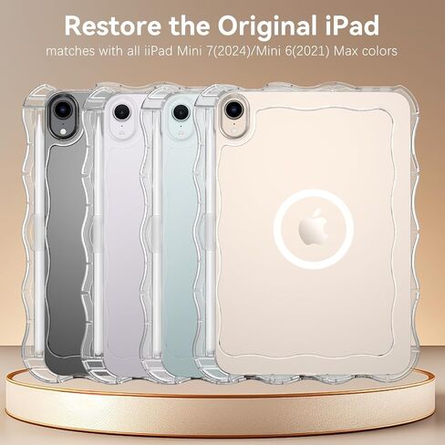 Telaso for iPad mini 7 A17 Pro 2024/iPad Mini 6 2021 8.3 Inch iPad mini 7th/6th Gen Wave Frame Design Magnetic Case, Transparent Back Soft TPU Bumper Anti Yellowing Case for iPad mini 7/Mini 6, Clear in Kuwait