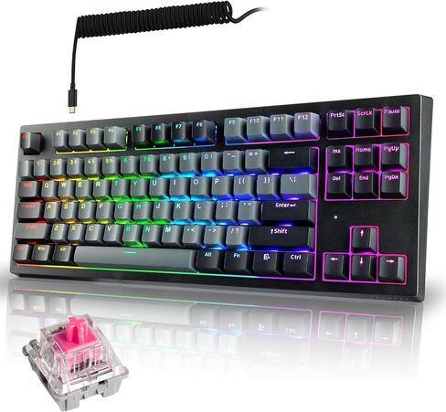 TECWARE Phantom+ Elite 87 Key RGB Mechanical Gaming Keyboard | 3 Mode Wireless Bluetooth 5.0 2.4GHz & USB C Wired | Hot Swappable 5 Pin | Double Shot PBT Keycaps | Wraith Red Switch - Black in Kuwait