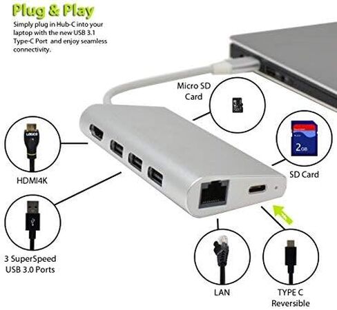 Best USB C Type C Hub 8-in-1 Ethernet 4K HDMI USB 3.0 Adapter for MacBook Pro Laptop in Saudi Arabia