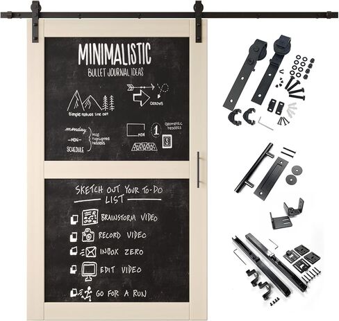 Tinsmith Gray 32 in. x 80 in. Finished Solid Wood Frame Sliding Barn Door with Chalkboard Panel, Unassembled Door with 5.5ft Non-Bypass Sliding Hardware Kit, Blackboard Door (Interior Use Only) in Kuwait
