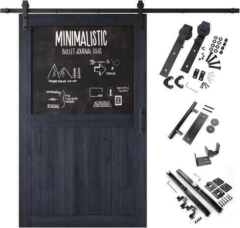 Navy 40x80 in. Sliding Barn Door, Half Chalkboard Design,Assembly Required, Finished Sliding Barn Door, with 7 ft Single Door Hardware Kit, Interior Use in Saudi Arabia
