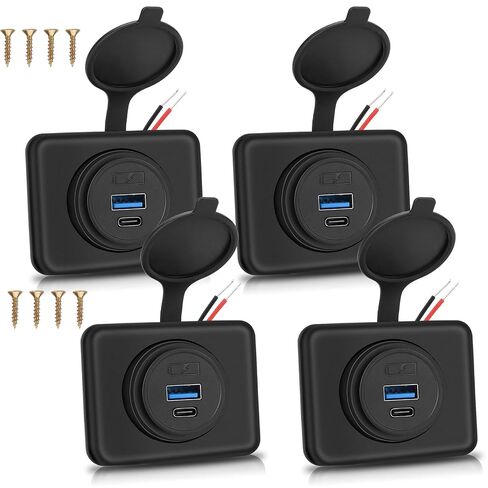 منفذ USB 2 قطعة 12 فولت/24 فولت RV مع غطاء، PD3.0 18 واط Type-C & QC3.0 18 واط USB-A منفذ لوحة جبل سطح السيارة مقبس USB للسيارة شاحن سريع محول الطاقة لـ RV Marine Boat Bus ATV دراجة نارية شاحنة جولف in Kuwait