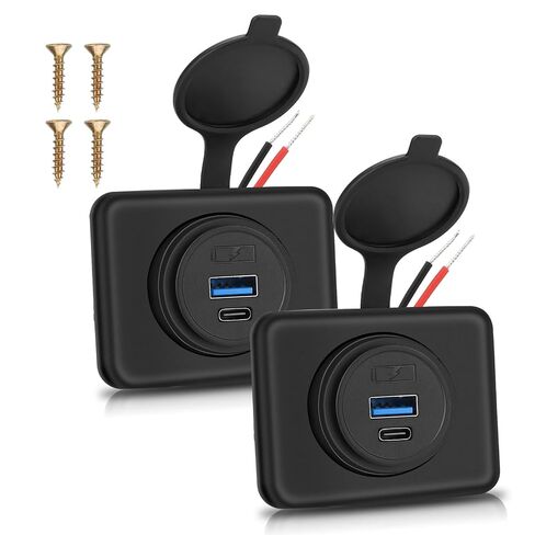 2PCS 12V/24V RV USB Outlet with Cap, PD3.0 18W Type-C & QC3.0 18W USB-A Port Panel Mount Surface Automotive Car USB Socket Quick Charger Power Adapter for RV Marine Boat Bus ATV Motorcycle Truck Golf in Kuwait