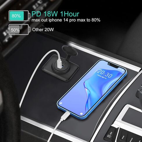 2PCS 12V/24V RV USB Outlet with Cap, PD3.0 18W Type-C & QC3.0 18W USB-A Port Panel Mount Surface Automotive Car USB Socket Quick Charger Power Adapter for RV Marine Boat Bus ATV Motorcycle Truck Golf in Kuwait