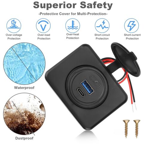 2PCS 12V/24V RV USB Outlet with Cap, PD3.0 18W Type-C & QC3.0 18W USB-A Port Panel Mount Surface Automotive Car USB Socket Quick Charger Power Adapter for RV Marine Boat Bus ATV Motorcycle Truck Golf in Kuwait