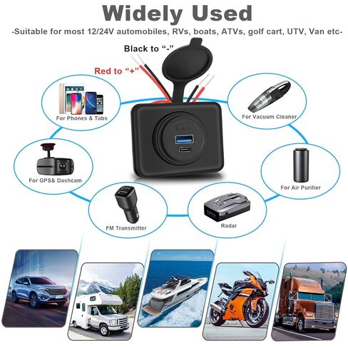 2PCS 12V/24V RV USB Outlet with Cap, PD3.0 18W Type-C & QC3.0 18W USB-A Port Panel Mount Surface Automotive Car USB Socket Quick Charger Power Adapter for RV Marine Boat Bus ATV Motorcycle Truck Golf in Kuwait